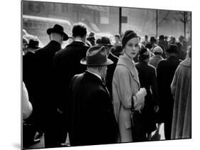 Elise Daniels, Young Model, Standing on Crowded New York City Street-Gjon Mili-Mounted Photographic Print