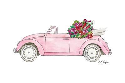 Pink Car with Tropical Flowers