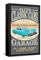 Elite Classic Cars Garage - Vintage Sign-Lantern Press-Framed Stretched Canvas