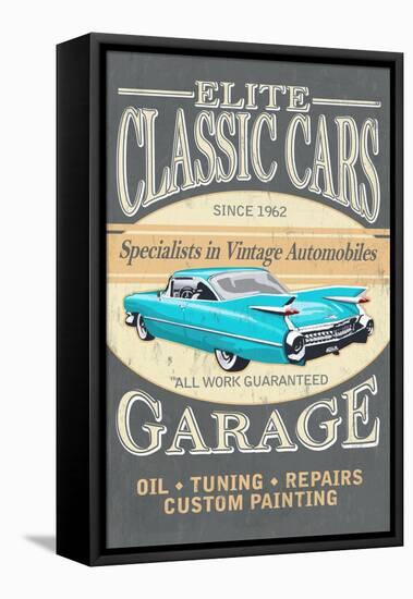 Elite Classic Cars Garage - Vintage Sign-Lantern Press-Framed Stretched Canvas