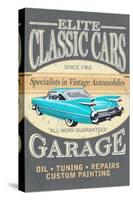 Elite Classic Cars Garage - Vintage Sign-Lantern Press-Stretched Canvas