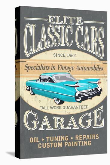Elite Classic Cars Garage - Vintage Sign-Lantern Press-Stretched Canvas