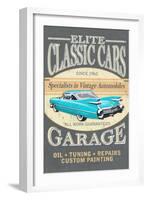 Elite Classic Cars Garage - Vintage Sign-Lantern Press-Framed Art Print