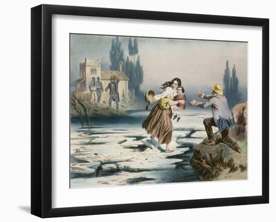 Eliza's Flight, 'Uncle Tom's Cabin' by Harriet Beecher Stowe, Engraved by Charles Bour-Adolphe Jean-baptiste Bayot-Framed Giclee Print