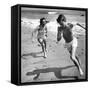 Elizabeth Liz Taylor and Roddy Mcdowall Playing on the Beach 1948-null-Framed Stretched Canvas