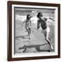 Elizabeth Liz Taylor and Roddy Mcdowall Playing on the Beach 1948-null-Framed Photo