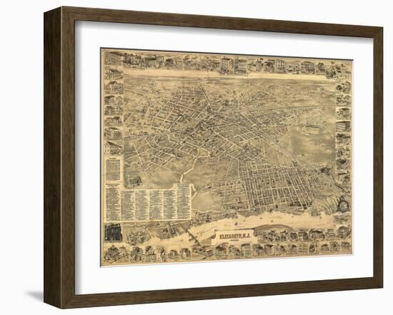 Elizabeth, New Jersey - Panoramic Map-Lantern Press-Framed Art Print