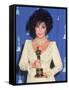 Elizabeth Taylor Holding Her Oscar in Press Room at Academy Awards-null-Framed Stretched Canvas