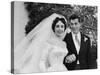 Elizabeth Taylor Wearing Beautiful Satin Wedding Gown with Husband Nicky Hilton Outside Church-Ed Clark-Stretched Canvas