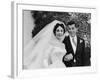 Elizabeth Taylor Wearing Beautiful Satin Wedding Gown with Husband Nicky Hilton Outside Church-Ed Clark-Framed Premium Photographic Print