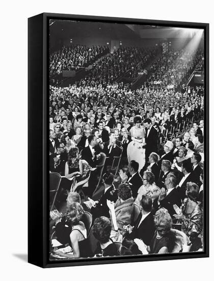 Elizabeth Taylor with Husband Eddie Fisher Accept Her Oscar Award During Academy Awards Ceremony-Ralph Crane-Framed Stretched Canvas