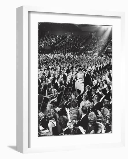 Elizabeth Taylor with Husband Eddie Fisher Accept Her Oscar Award During Academy Awards Ceremony-Ralph Crane-Framed Photographic Print