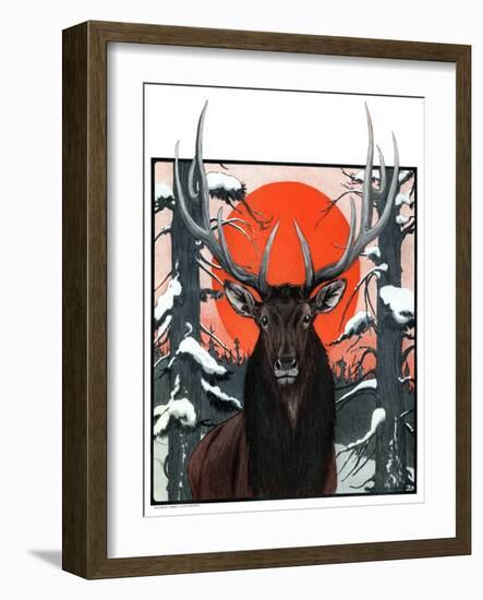 "Elk at Sunset,"January 6, 1923-Charles Bull-Framed Giclee Print