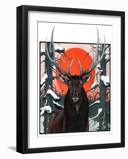 "Elk at Sunset,"January 6, 1923-Charles Bull-Framed Giclee Print