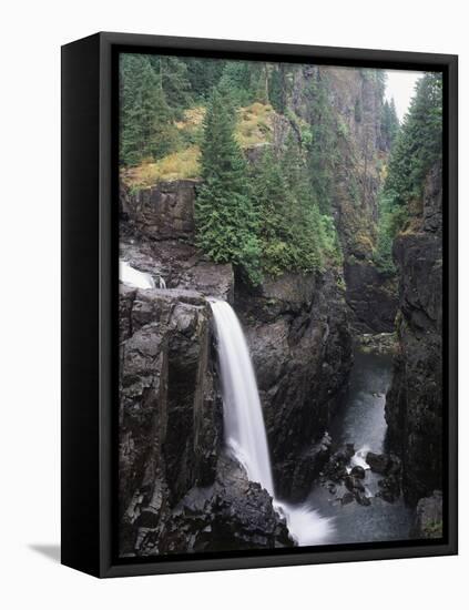 Elk Falls Park, Vancouver Island, Elk Falls Drops into a Deep Gorge-Christopher Talbot Frank-Framed Stretched Canvas