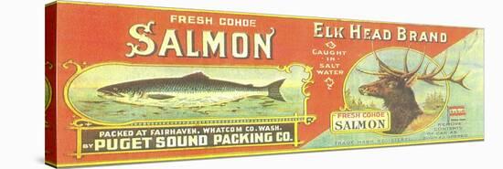 Elk Head Salmon Can Label - Fairhaven, WA-Lantern Press-Stretched Canvas
