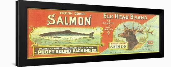 Elk Head Salmon Can Label - Fairhaven, WA-Lantern Press-Framed Art Print