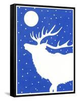 Elk in Snow with Moon Overhead-Crockett Collection-Framed Stretched Canvas