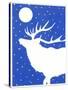 Elk in Snow with Moon Overhead-Crockett Collection-Stretched Canvas