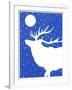 Elk in Snow with Moon Overhead-Crockett Collection-Framed Giclee Print