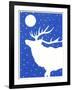 Elk in Snow with Moon Overhead-Crockett Collection-Framed Giclee Print