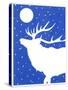 Elk in Snow with Moon Overhead-Crockett Collection-Stretched Canvas