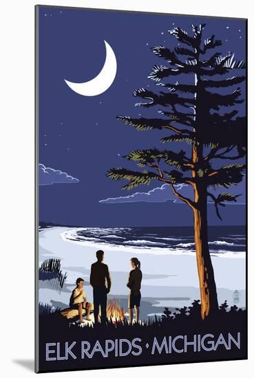 Elk Rapids, Michigan - Bonfire at Night Scene-Lantern Press-Mounted Art Print