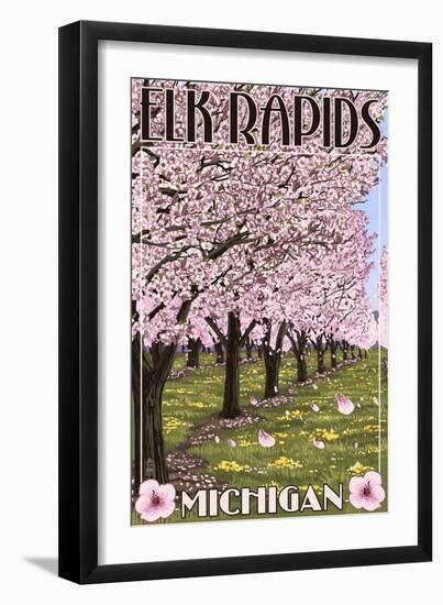 Elk Rapids, Michigan - Cherry Blossoms-Lantern Press-Framed Art Print