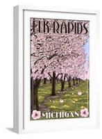 Elk Rapids, Michigan - Cherry Blossoms-Lantern Press-Framed Art Print