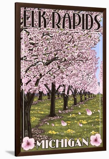 Elk Rapids, Michigan - Cherry Blossoms-Lantern Press-Framed Art Print