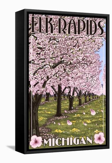 Elk Rapids, Michigan - Cherry Blossoms-Lantern Press-Framed Stretched Canvas