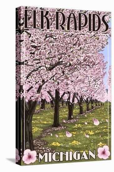Elk Rapids, Michigan - Cherry Blossoms-Lantern Press-Stretched Canvas