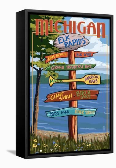 Elk Rapids, Michigan - Sign Destinations-Lantern Press-Framed Stretched Canvas