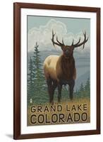 Elk Scene - Grand Lake, Colorado-Lantern Press-Framed Art Print