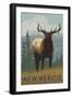 Elk Scene - New Mexico-Lantern Press-Framed Art Print