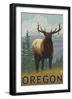 Elk Scene - Oregon, c.2009-Lantern Press-Framed Art Print