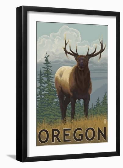 Elk Scene - Oregon, c.2009-Lantern Press-Framed Art Print