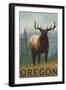Elk Scene - Oregon, c.2009-Lantern Press-Framed Art Print