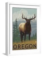 Elk Scene - Oregon, c.2009-Lantern Press-Framed Art Print