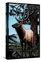 Elk - Scratchboard-Lantern Press-Stretched Canvas