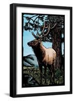 Elk - Scratchboard-Lantern Press-Framed Art Print