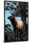 Elk - Scratchboard-Lantern Press-Mounted Art Print