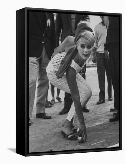 Elke Sommer Playing Petanque at the Cannes Film Festival-Paul Schutzer-Framed Stretched Canvas