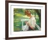 Ella Saxild sewing in the garden on a summer day-Michael Ancher-Framed Premium Giclee Print