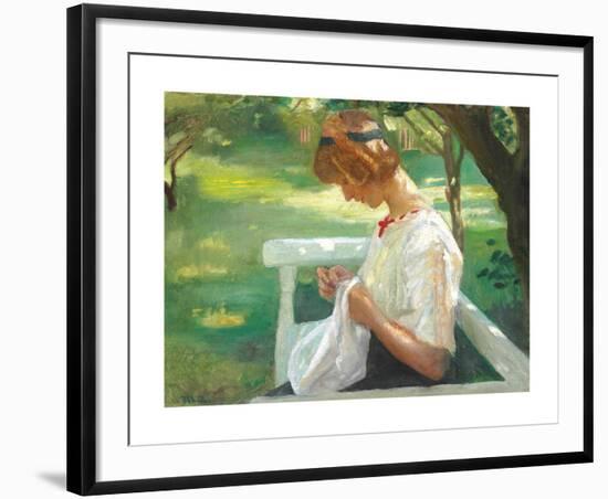 Ella Saxild sewing in the garden on a summer day-Michael Ancher-Framed Premium Giclee Print