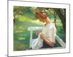 Ella Saxild sewing in the garden on a summer day-Michael Ancher-Mounted Premium Giclee Print