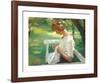 Ella Saxild sewing in the garden on a summer day-Michael Ancher-Framed Premium Giclee Print