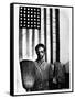 Ella Watson Standing with Broom and Mop in Front of American Flag, Part of Depression Era Survey-Gordon Parks-Framed Stretched Canvas