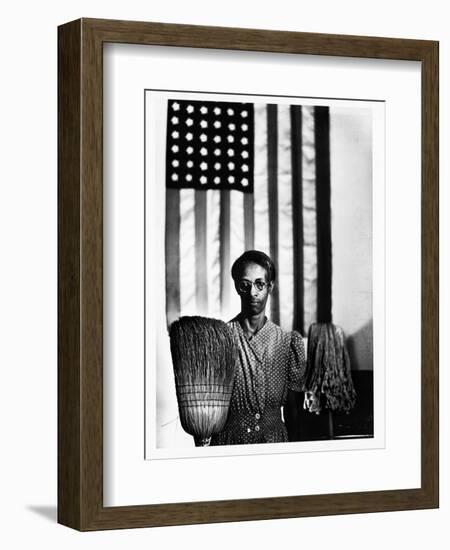 Ella Watson Standing with Broom and Mop in Front of American Flag, Part of Depression Era Survey-Gordon Parks-Framed Photographic Print