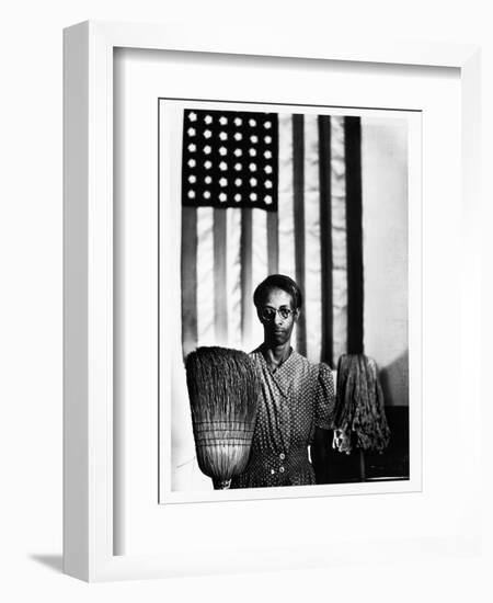 Ella Watson Standing with Broom and Mop in Front of American Flag, Part of Depression Era Survey-Gordon Parks-Framed Photographic Print